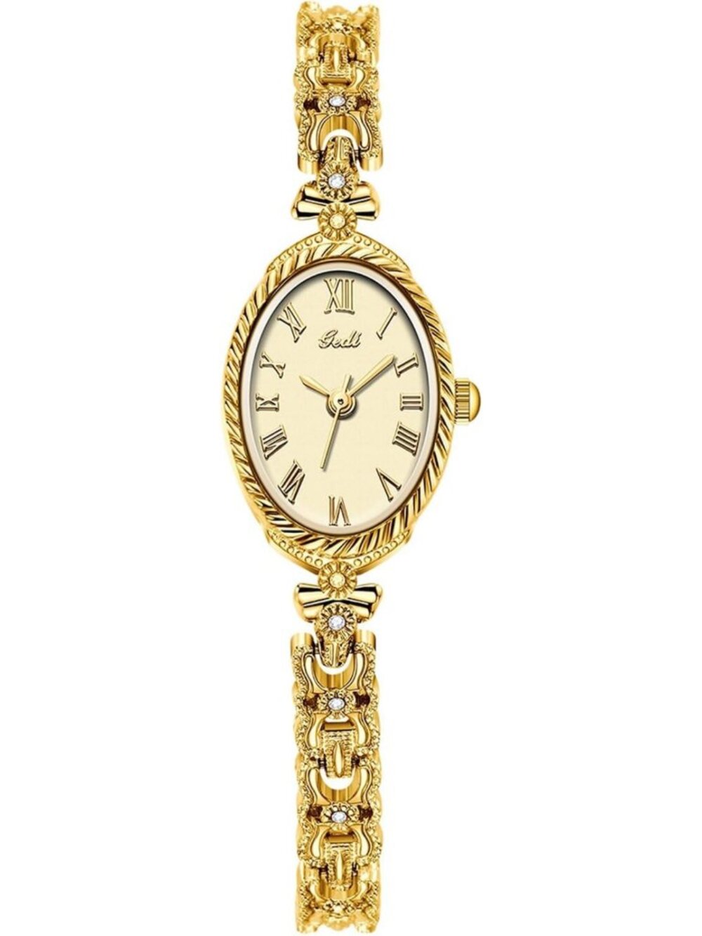 Elegant Vintage Gold Watch for Women - Dainty Oval Dial, Slim Bracelet, Water